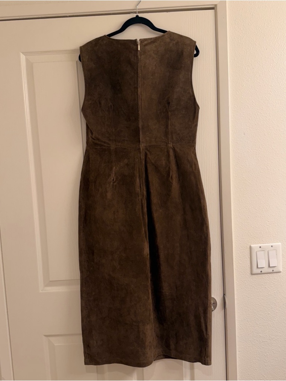 Sleeveless Brown 100% leather Suede Sheath Dress with Front Slit - Picture 2 of 9